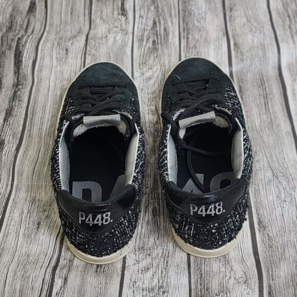 P448 John Shaka Women's Size 37/US 6.5 Black Tweed Grey Suede Sneakers - Picture 3 of 10